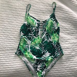 Palm leave one piece bathing suit